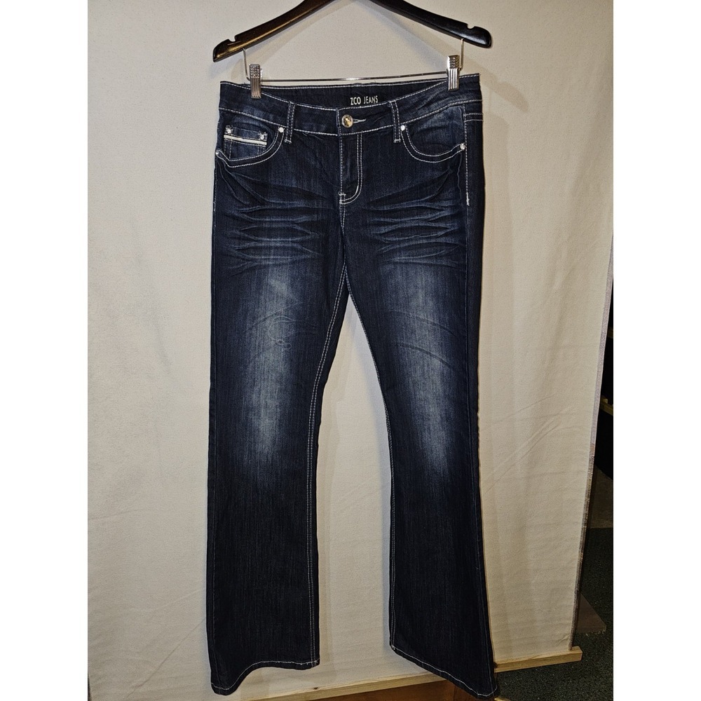 VTG Y2K ZCO Jeans Juniors 13‎ Boot Cut Embroidered Stretch Designer Flap Pocket